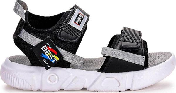 Kiko Kids Cırtlı Yürüyüş Kız/Erkek Çocuk Sandalet 200 Siyah - Gri - Image 1