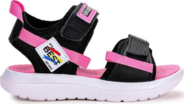 Kiko Kids Cırtlı Yürüyüş Kız/Erkek Çocuk Sandalet 200 Siyah - Pembe - Image 1