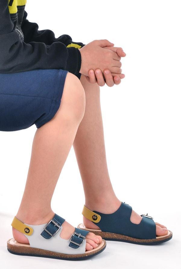 Kiko Kids Erkek Çocuk Sandalet Şb 2330-39 Lacivert Sarı Gri - Image 1