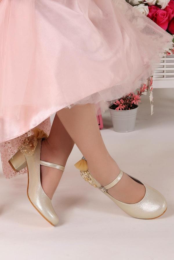 Kiko Kids Günlük Kız Çocuk 4 Cm Topuklu Ayakkabı 754 Vakko Altın - Image 1