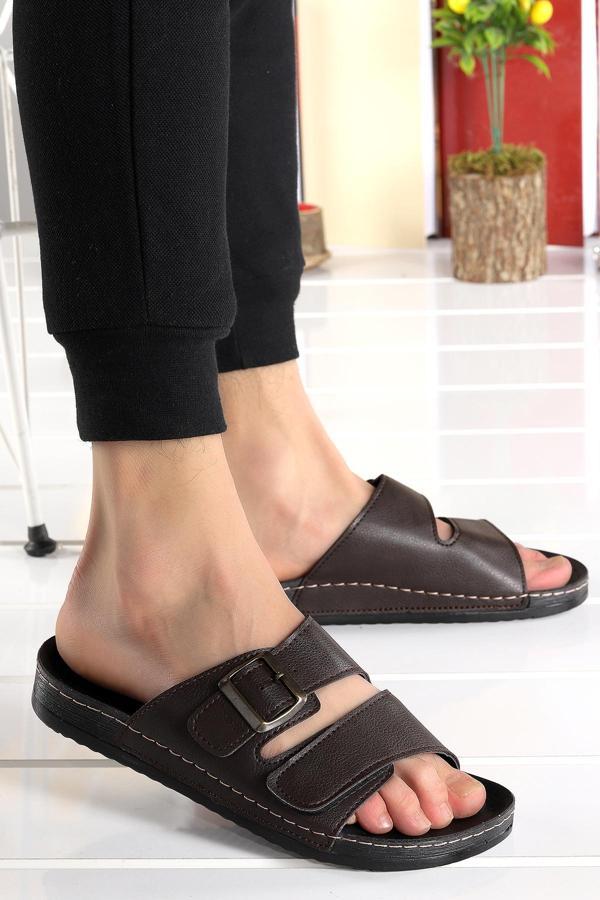 Woggo Günlük Cırtlı Erkek Terlik Ary 36-487 Kahverengi - Image 1