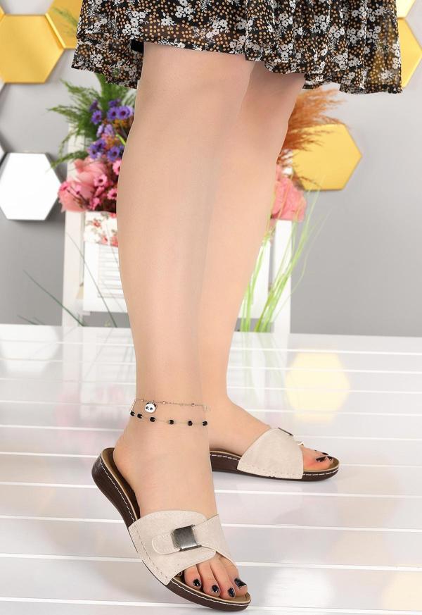 Woggo Günlük Tokalı Kadın Terlik Ary 11-441 Bej - Image 1