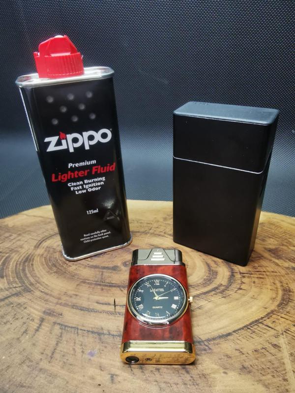 İsme Özel Saatli 1 Torch Çakmak,Zippo Benzin ve Tabaka Seti  - Image 1