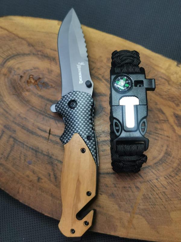 İsme Özel 21 cm Browning Çakı ve İpli Pusula Bileklik İle beraber - Image 1
