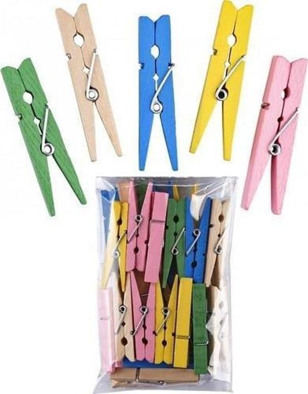 Brons Renkli Ahşap Mandal Büyük 24 Adet - Image 1