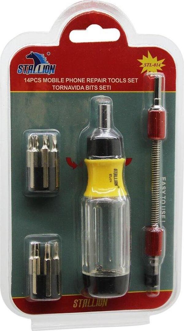 14 PARÇA YAYLI TELEFON TAMİR TORNAVİDA BİTS SETİ  - Image 1