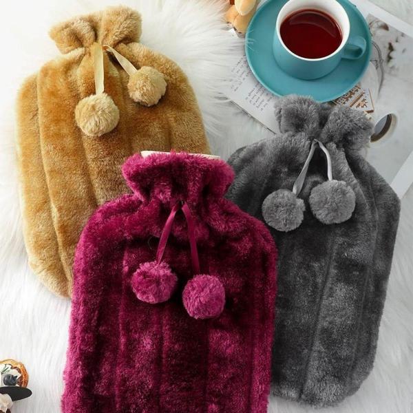 2 Litre Ponponlu Peluş Sıcak Su Torbası 1.Sınıf Kauçuk Malzeme  - Image 1