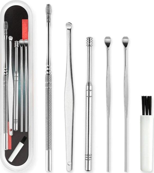 6 Parça Paslanmaz Çelik Kulak Balmumu Toplayıcı Çıkarıcı Temizleyici Bakımı Çubuk Seti  - Image 1