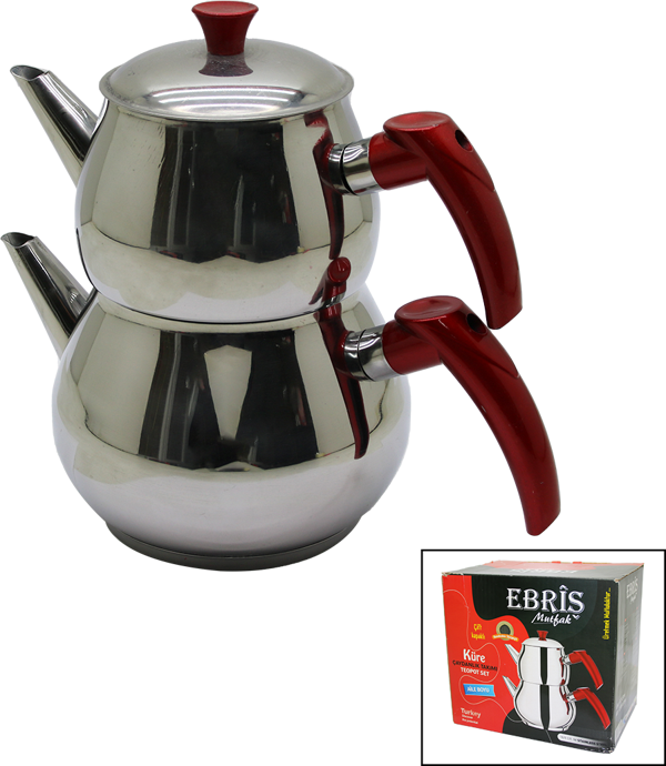 AİLE BÜYÜK BOY KÜRE ÇELİK ÇAYDANLIK SETİ ÜST: 1.2LT - ALT: 2LT  - Image 1