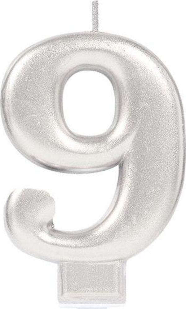 9 Rakam Mum Gümüş Renk  - Image 1