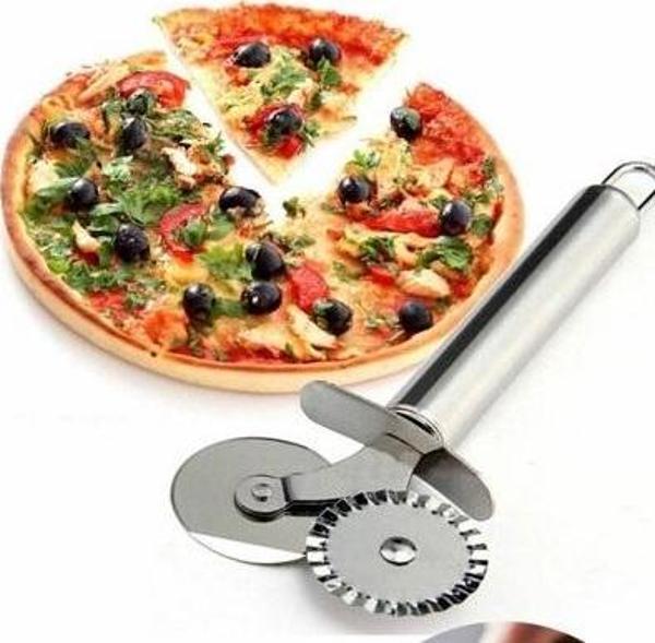 Çİft Başlı Metal Pizza Kesici ve Hamur Ruleti  - Image 1