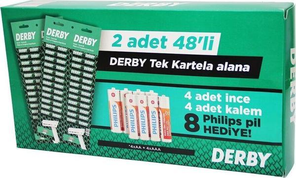 DERBY TEK BIÇAK KARTELALI JİLET 96 PARÇA 4 KALEM 4 İNCE PİL HEDİYELİ  - Image 1