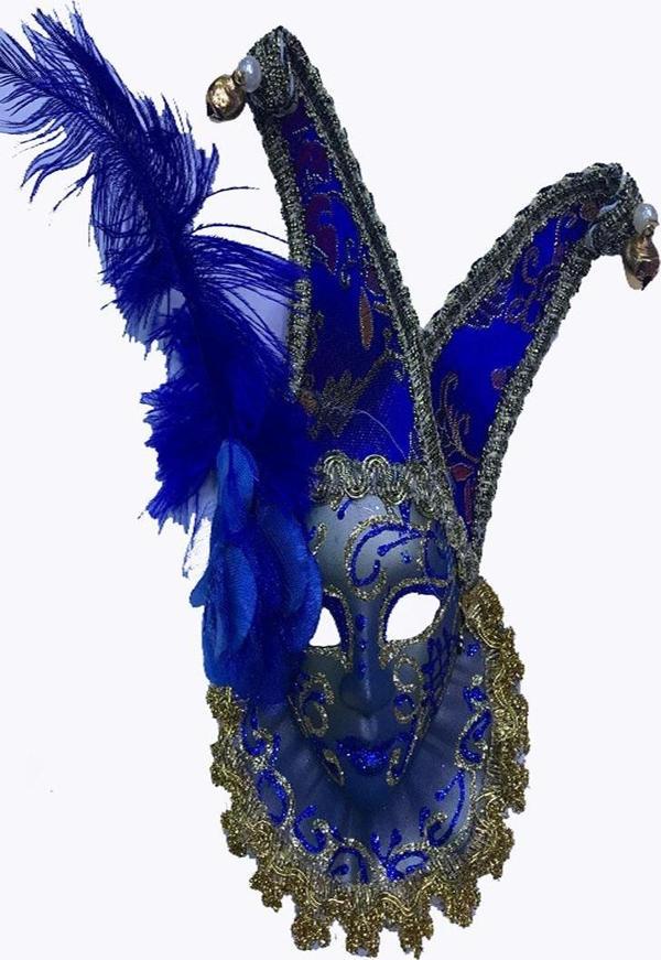 Çıngıraklı Dekoratif Tüylü Seramik Maske Mavi Renk  - Image 1