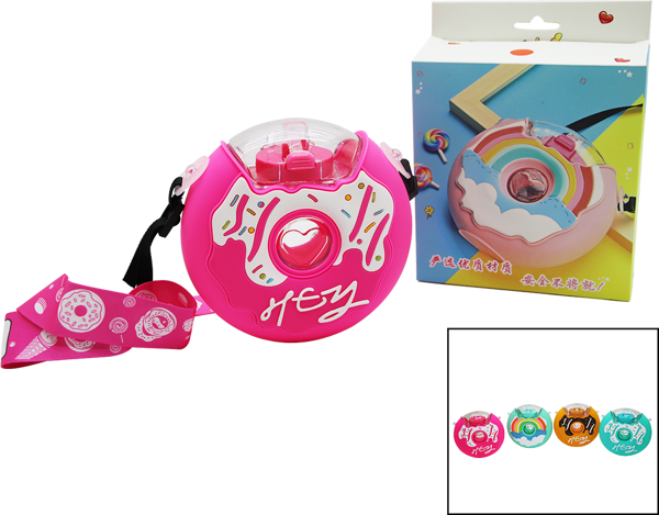 DONUT MODELİ RENKLİ MİKA KRİSTAL SULUK MATARA PİPETLİ - ASKILI 380ML  - Image 1