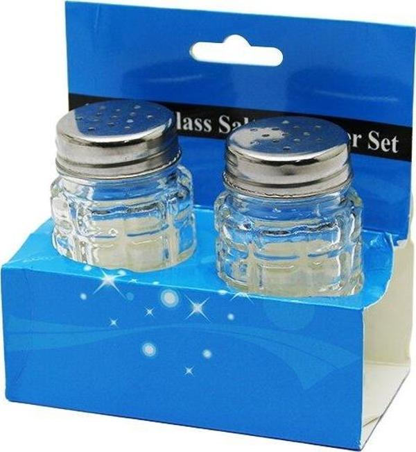 GLASS SALT 2Lİ KABARTMALI METAL KAPAKLI YUVARLAK CAM TUZLUK - BAHARATLIK  - Image 1