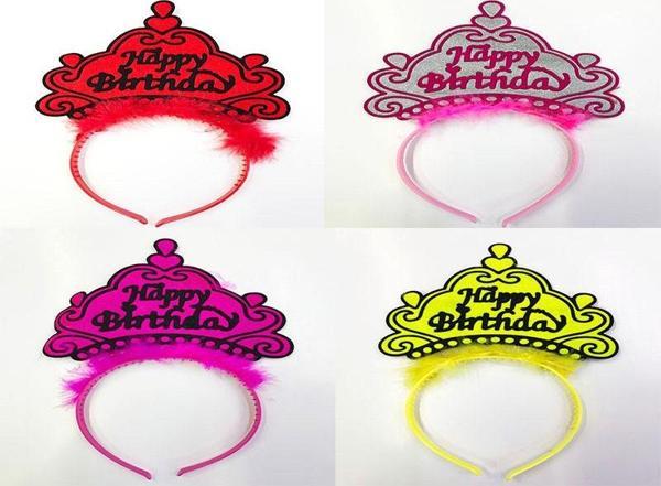 Happy Birthday Yazılı Neon Renk Taç 12 Adet  - Image 1