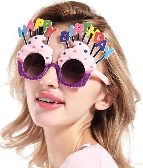 Happy Birthday Yazılı Parti Gözlüğü Mor 17x11 cm  - Image 1
