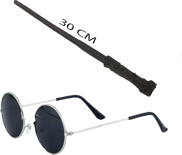 Harry Potter Asası 30 cm ve Siyah Metal Çerçeveli Harry Potter Gözlüğü Seti  - Image 1