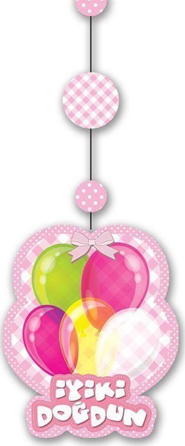 İyiki Doğdun Yazılı Asmalı İp Süs Pembe Renk 3 lü Set 12x45 cm  - Image 1