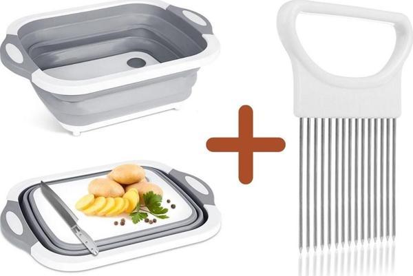 Katlanabilir Plastik Badya Leğen Ve Eşit Şekilde Sebze Dilimleme Aleti Aparatı Seti  - Image 1
