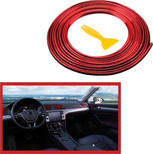 Kırmızı Araba Oto Trim Dekorasyon Şeridi Kauçuk Elastik Kolay Kurulum 5 metre Şerit Bant  - Image 1