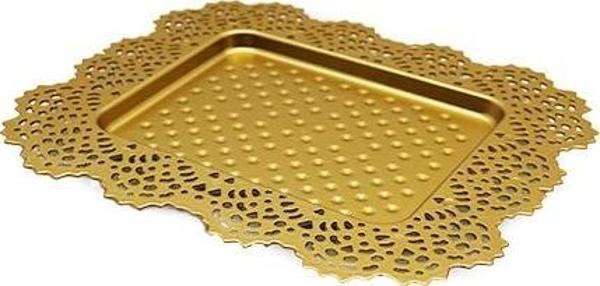 KÜÇÜK KARE GOLD DANTELLİ SUNUM TEPSİ PLASTİK  - Image 1