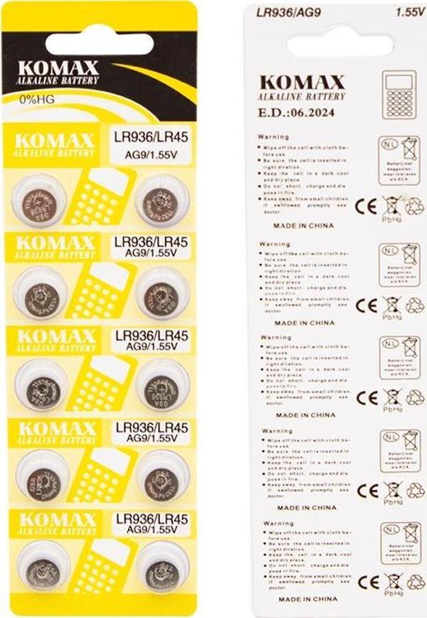 KOMAX AG-9 ALKALİN  LR936/394A DÜĞME PİL (10LU PAKET  - Image 1