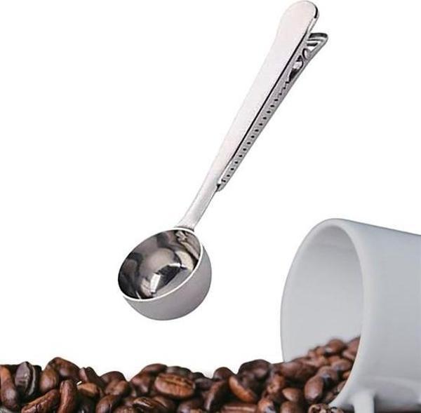Mandallı Kahve Ölçü Kaşığı Silver Çok Fonksiyonlu Paslanmaz Çelik Kaşık  - Image 1