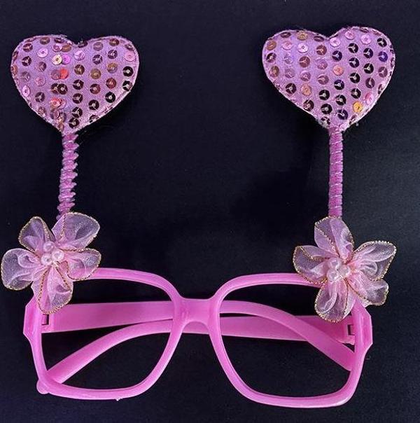 Pembe Renk Kalp Figürlü Camsız Metalize Parti Gözlüğü  - Image 1