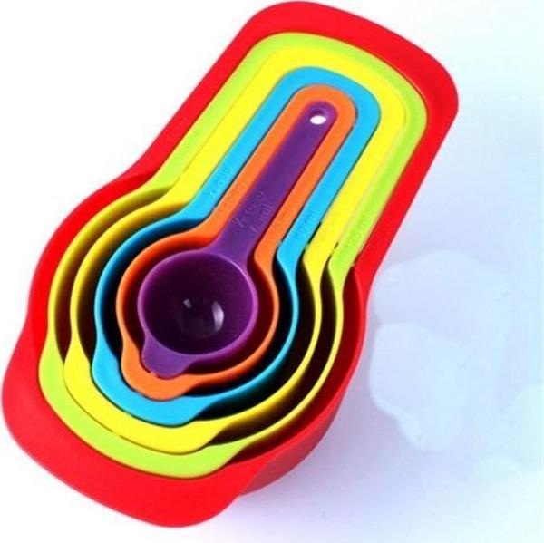 Pratik Ölçü Kaşığı Kabı 5&amp;apos;li Şeker Baharat Sıvı Ölçer Aparat  - Image 1