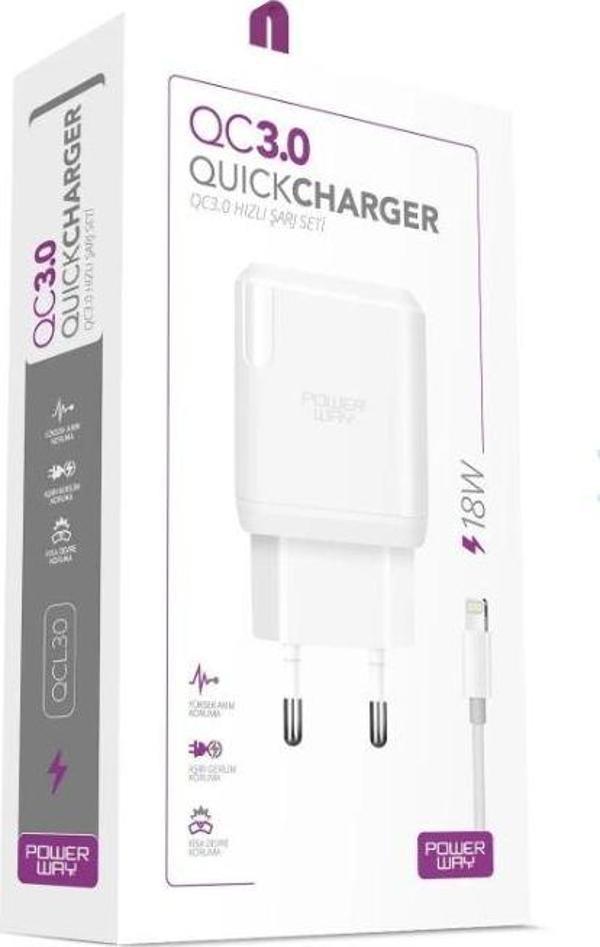 POWERWAY QCL30 HIZLI 3000 MA 18W LIGHTNING ŞARJ KAFA BAŞLIK ADAPTÖRÜ  - Image 1