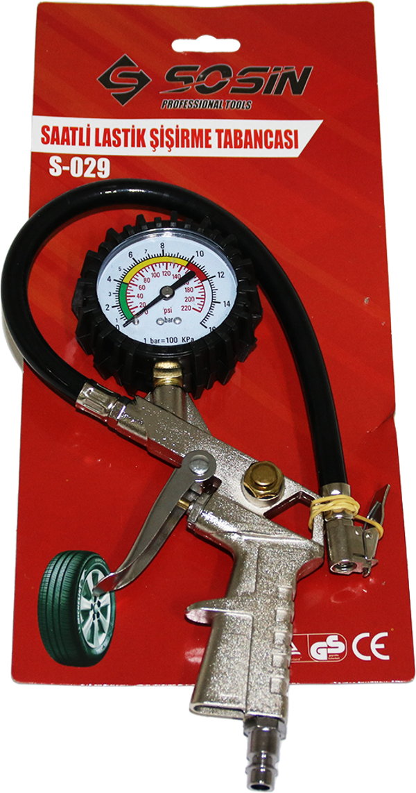 SAATLİ HAVA ÖLÇME LASTİK ŞİŞİRME TABANCASI 12 BAR BASINÇLI - 1/4 REKOR  - Image 1