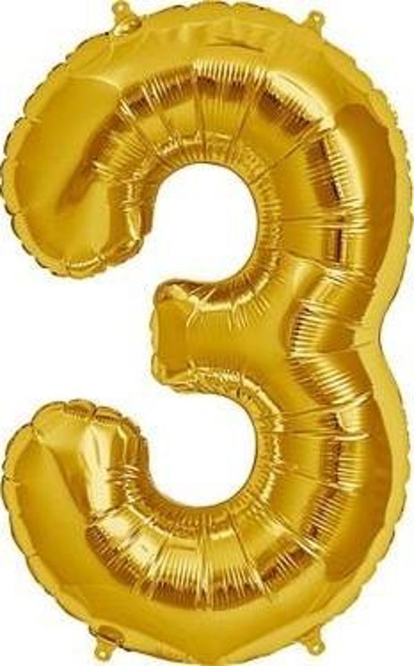 Şekilli Supershape Gold Rakam Folyo Balon 3 Numara  - Image 1