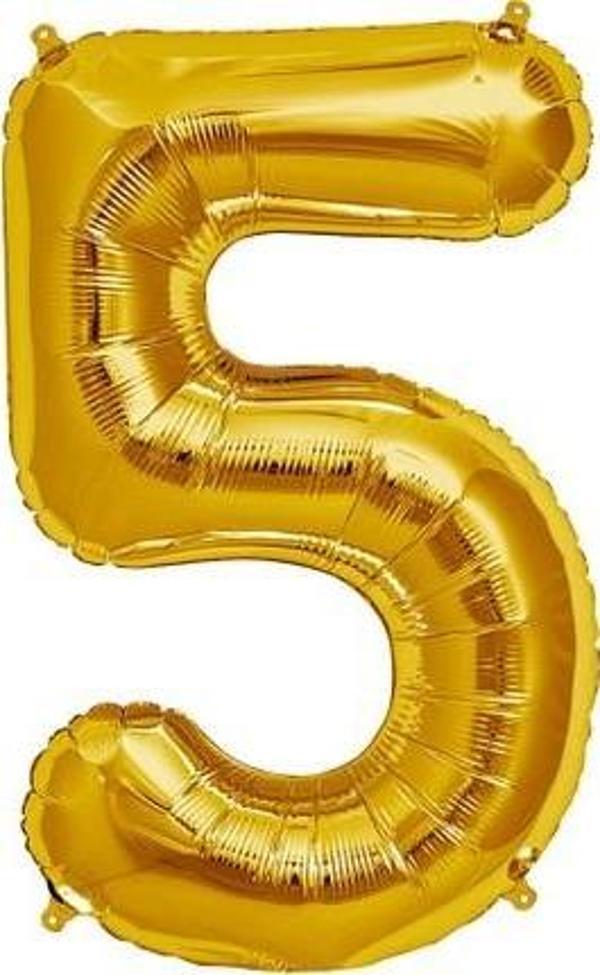 Şekilli Supershape Gold Rakam Folyo Balon 5 Numara  - Image 1