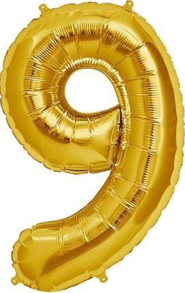 Şekilli Supershape Gold Rakam Folyo Balon 9 Numara  - Image 1