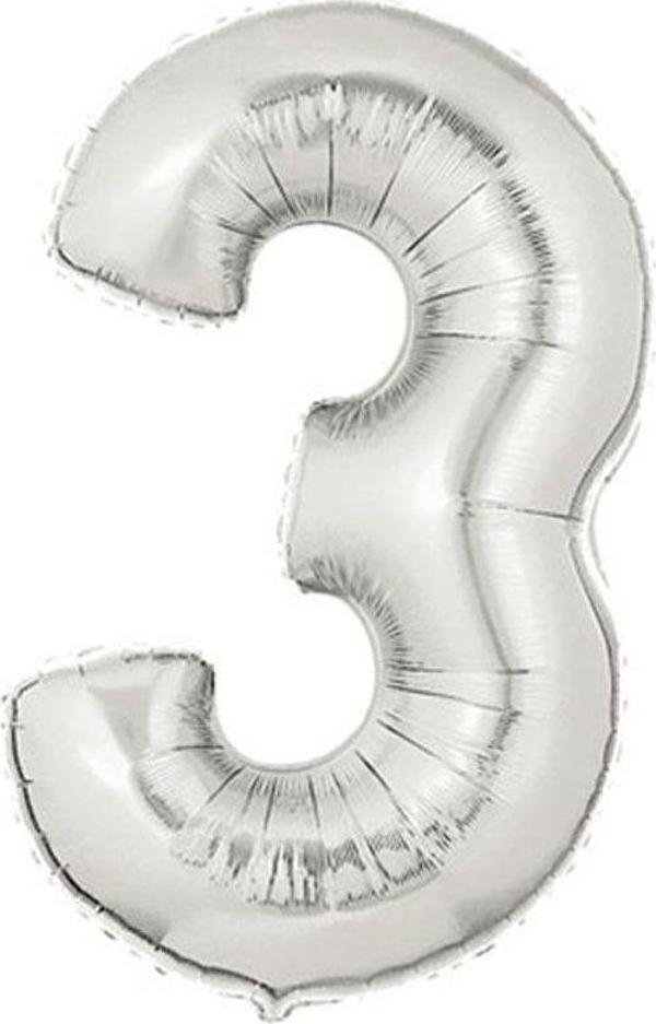 Şekilli Supershape Silver Rakam Folyo Balon 3 Numara  - Image 1