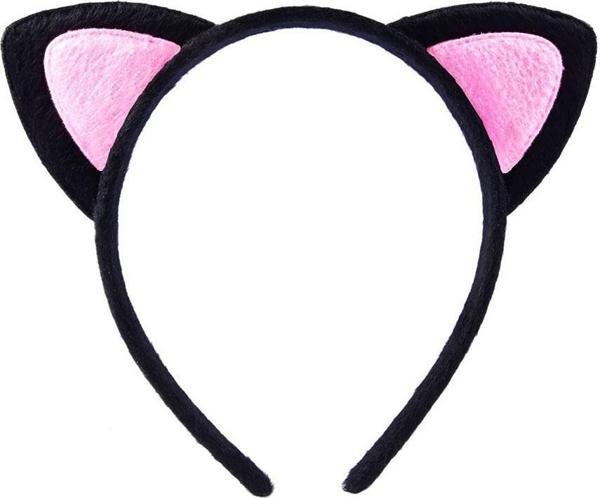 Sevimli Kedi Kulak Pofuduk Kedi Taç Siyah İçi Pembe Renk 17x15 cm  - Image 1