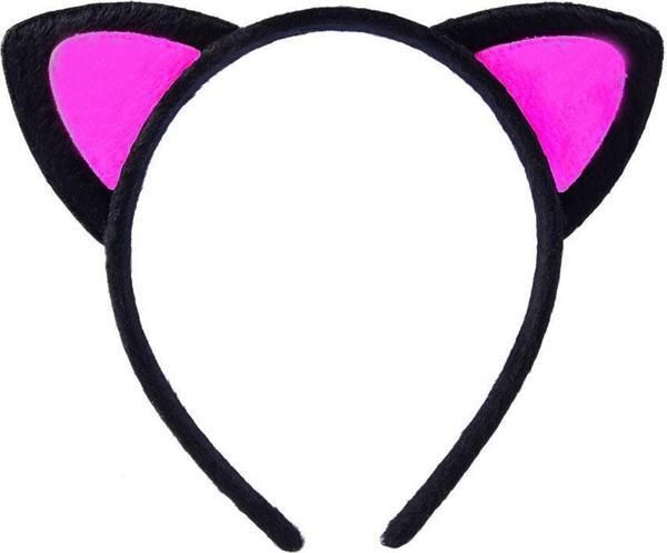 Sevimli Kedi Kulak Pofuduk Kedi Taç Siyah İçi Şeker Pembe Renk 17x15 cm  - Image 1