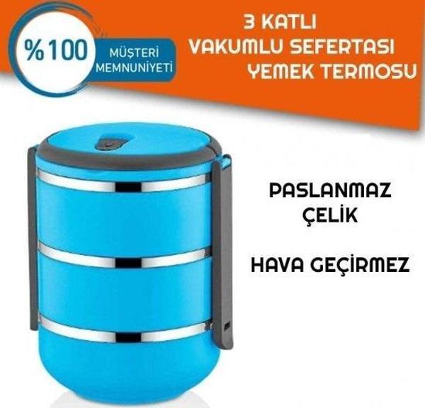 Sefer Tası Yemek Termosu Saklama Kabı Termosu 3lü - Mavi  - Image 1