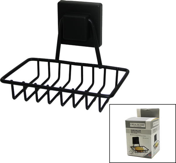 SİYAH - METAL KATI SABUNLUK KARE GÜÇLÜ YAPIŞKANLI 11X12.5X11CM  - Image 1