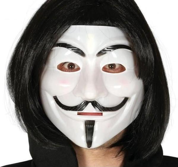 Siyah Renk Takma Kısa Saç ve V For Vendetta Maskesi Anonymous Maskesi  - Image 1