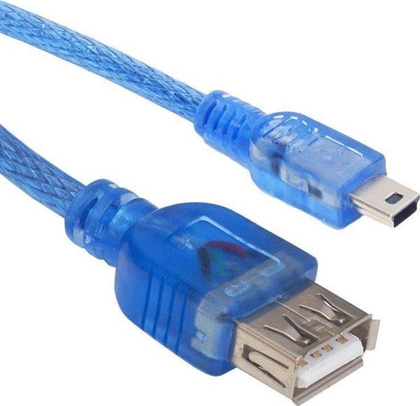 USB 5 PİN ERKEK-USB DİŞİ IPOD KABLOSU MAVİ ŞEFFAF 40 CM  - Image 1