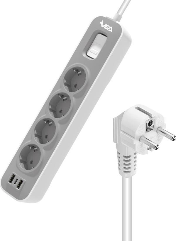 VE-NOVA104U A CLASS 4LÜ 2 USBLİ ANAHTARLI 1.5 METRE AKIM KORUMALI GRUP PRİZ (MADE IN MALAYSIA) (44DE - Image 1