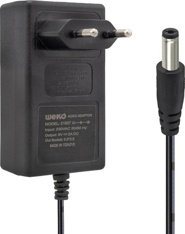 WEKO 9 VOLT - 2 AMPER 5.5*2.5 UÇLU YERLİ ÜRETİM PLASTİK KASA PRİZ TİPİ KUTUSUZ ADAPTÖR  - Image 1