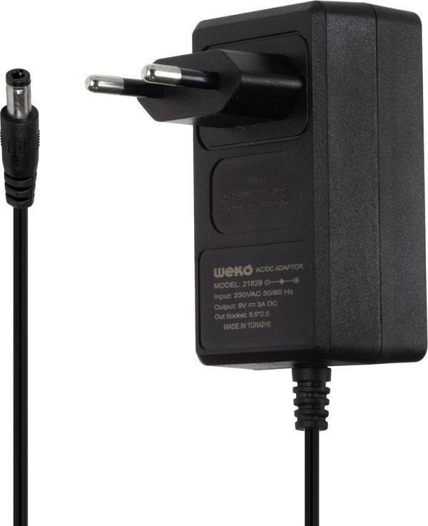 WEKO 9 VOLT - 3 AMPER 5.5*2.5 UÇLU YERLİ ÜRETİM PLASTİK KASA PRİZ TİPİ ADAPTÖR  - Image 1