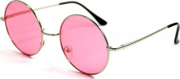 Yuvarlak Cam John Lennon Tarzı Hippi Gümüş Çerçeveli Pembe Gözlük  - Image 1