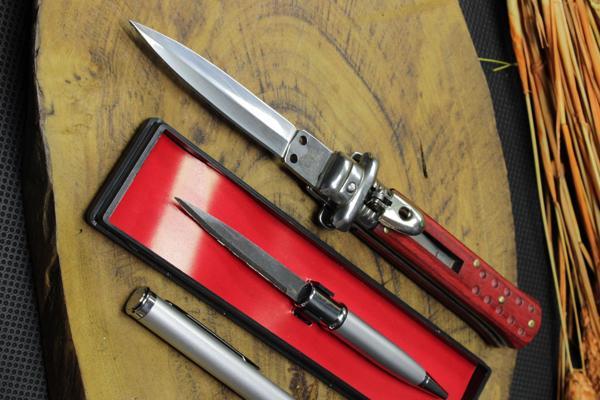 19 cm Ahşap Sap Düğmeli ORJ AKC Çakı ve Kalem Bıçak - Image 1