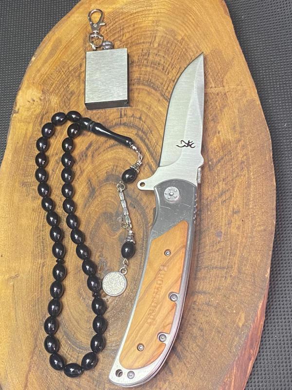 Browning 21 cm Avcı Çakı + Tesbih + Saat Çakmak Seti  - Image 1