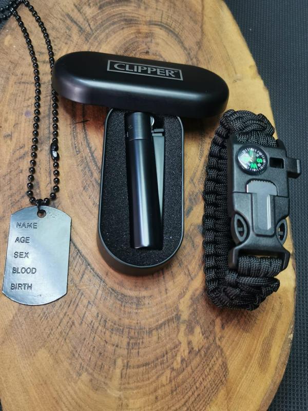 Clipper Çakmak,Paracord Pusulalı Bileklik ve Asker Künye Seti - Image 1