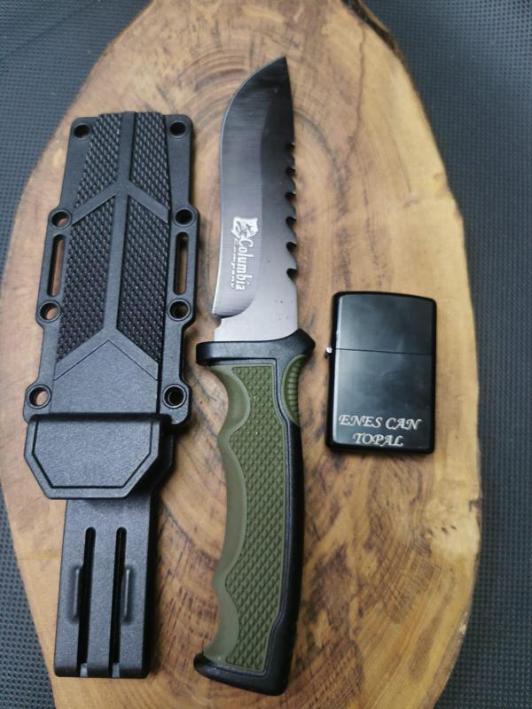 İsme Özel 23 cm Sert Kılıflı Avcı Bıçağı ve Zippo Çakmak  - Image 1